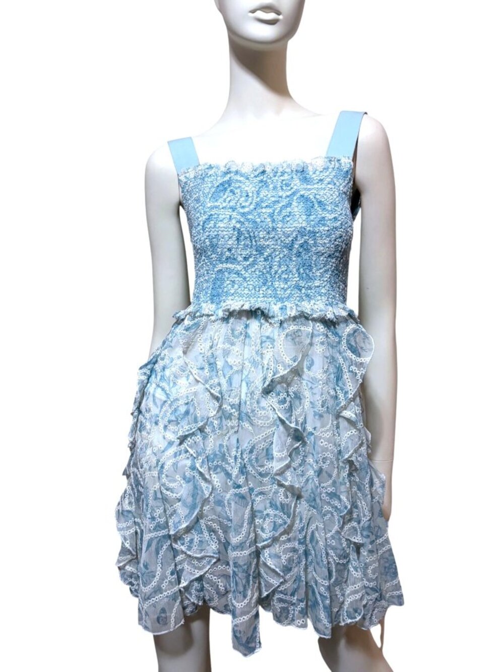 Alice Olivia Sundress 2 Mini Sleeveless Ruffle Eyelet Paisley Wedding Guest Twee